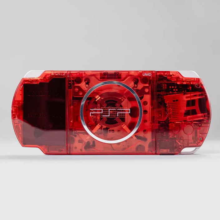 PSP 3000 Portable – Clear Soda Red Custom Console Bundle with Upgraded Battery & Expanded Storage
